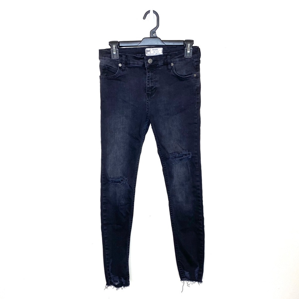 Free People Black Distressed Skinny Ankle Jean